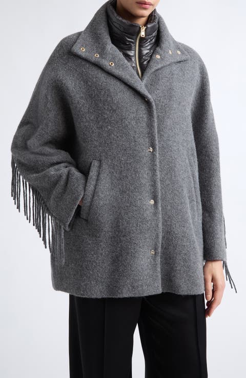 Fringed Alpaca, Nylon & Wool Jacket with Ultralight Bib Inset