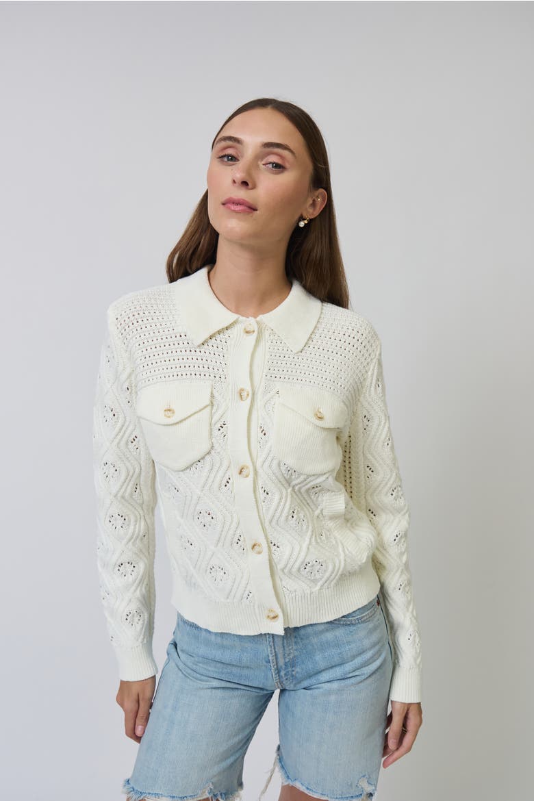 Allie Mixed Stitch Button Down Sweater, Main, color, BONE