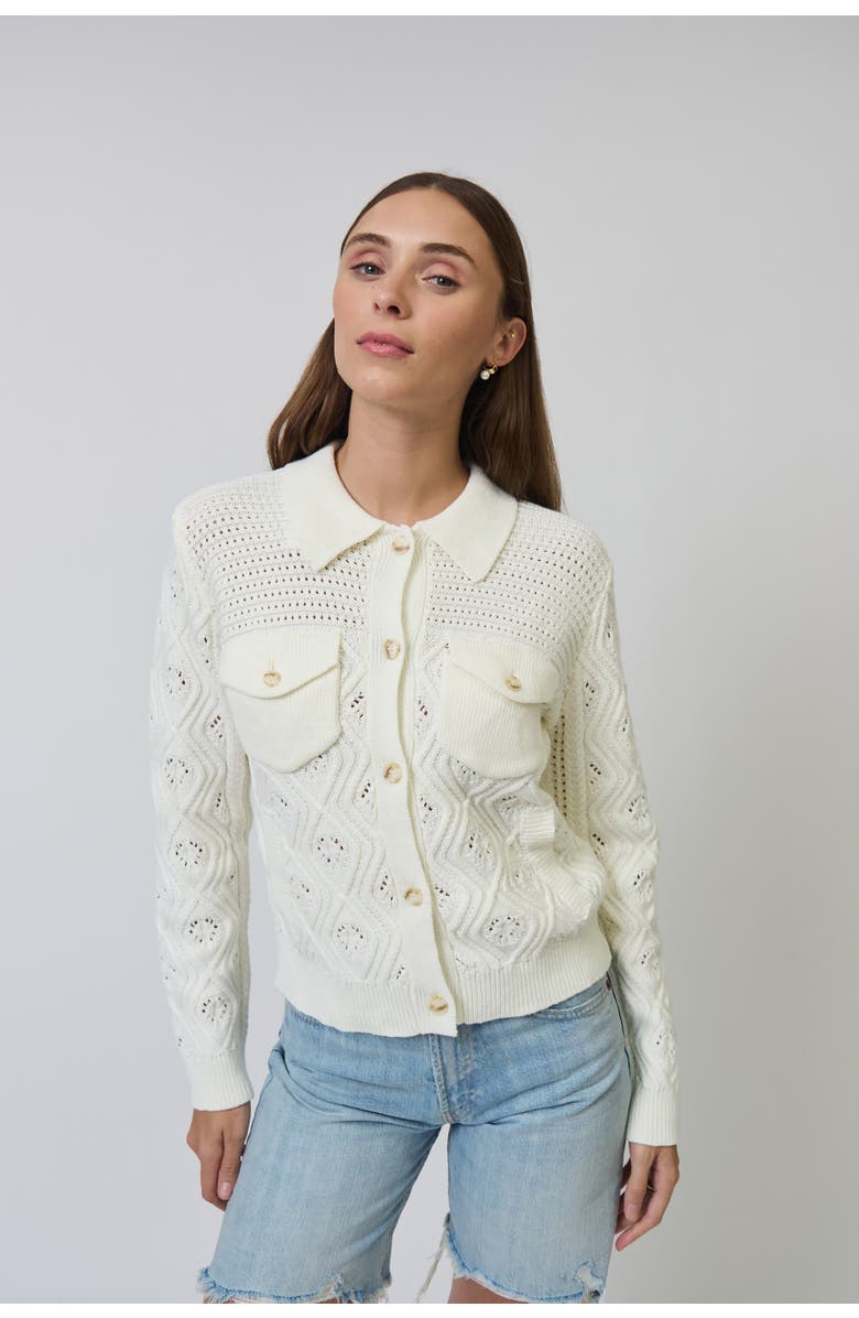 Central Park West Allie Mixed Stitch Button Down Sweater, Main, color, Bone