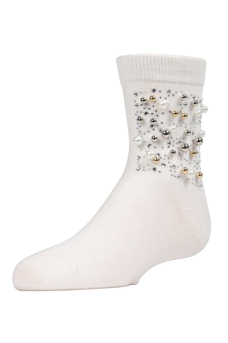 Starry Night Jeweled Combed Crew Socks, Alternate, color, Winter White