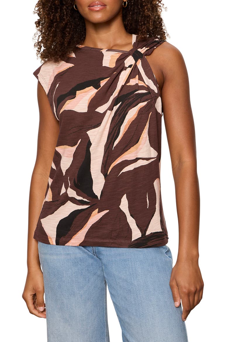 So Twisted Print Asymmetric Neck Muscle T-Shirt, Main, color, DESERTSCAPE CORAL