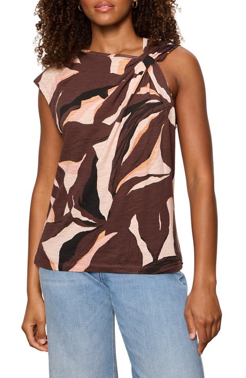 So Twisted Print Asymmetric Neck Muscle T-Shirt