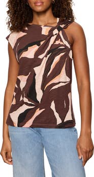 Sanctuary So Twisted Print Asymmetric Neck Muscle T-Shirt