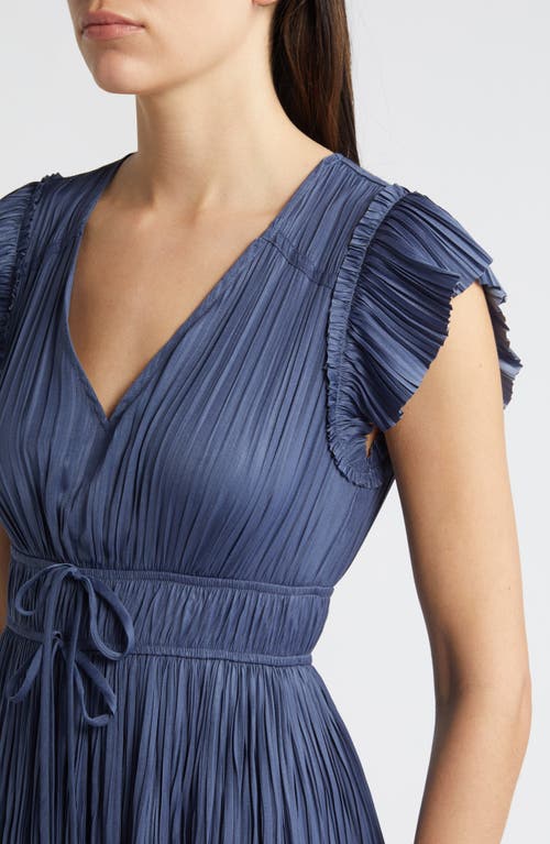 Moon River Pleated Tie Waist Midi Dress In Navy