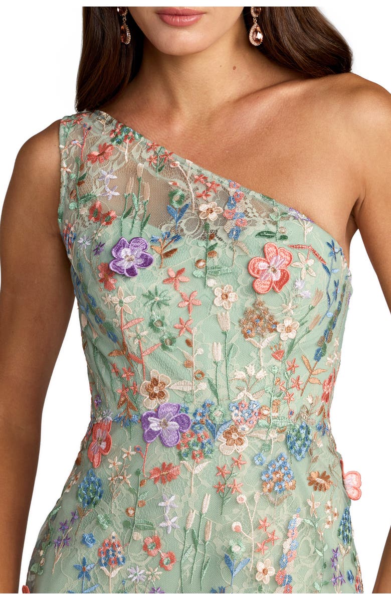 Mac Duggal Petite One Shoulder Lace Embroidered Gown, Alternate, color, Sage Multi