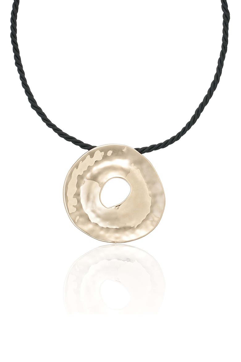 Hammered Donut Pendant Cord Necklace, Main, color, GOLD
