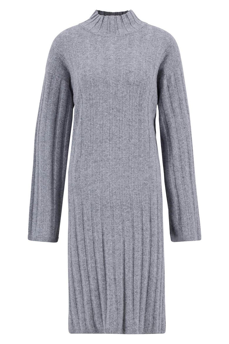 Sophia Long Sleeve Wool & Cotton Rib Sweater Dress, Alternate, color, LIGHT GREY