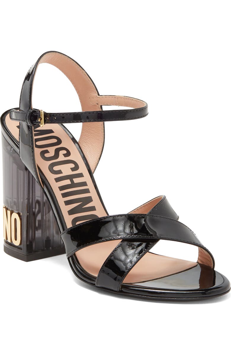 Moschino Patent Leather Block Heel Sandal, Main, color,