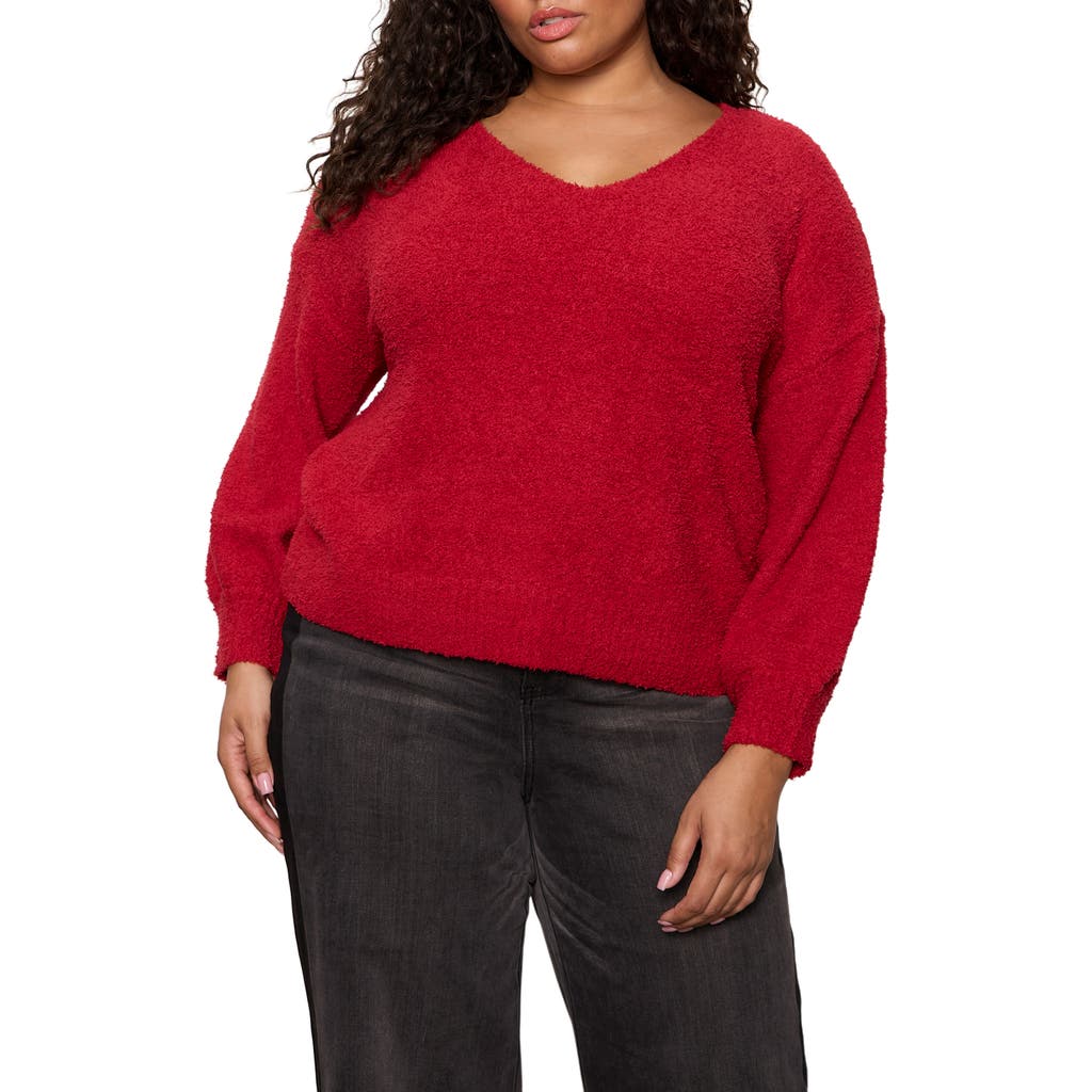 Sanctuary Teddy Fleece V-neck Sweater In Red