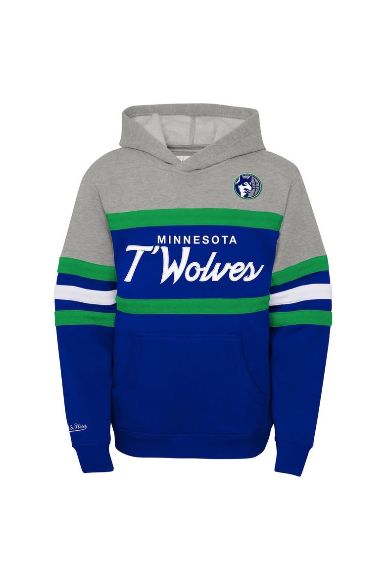 Youth Mitchell & Ness Blue/Heather Gray Minnesota Timberwolves Hardwood Classics Head Coach Pullover Hoodie, Alternate, color, Blue