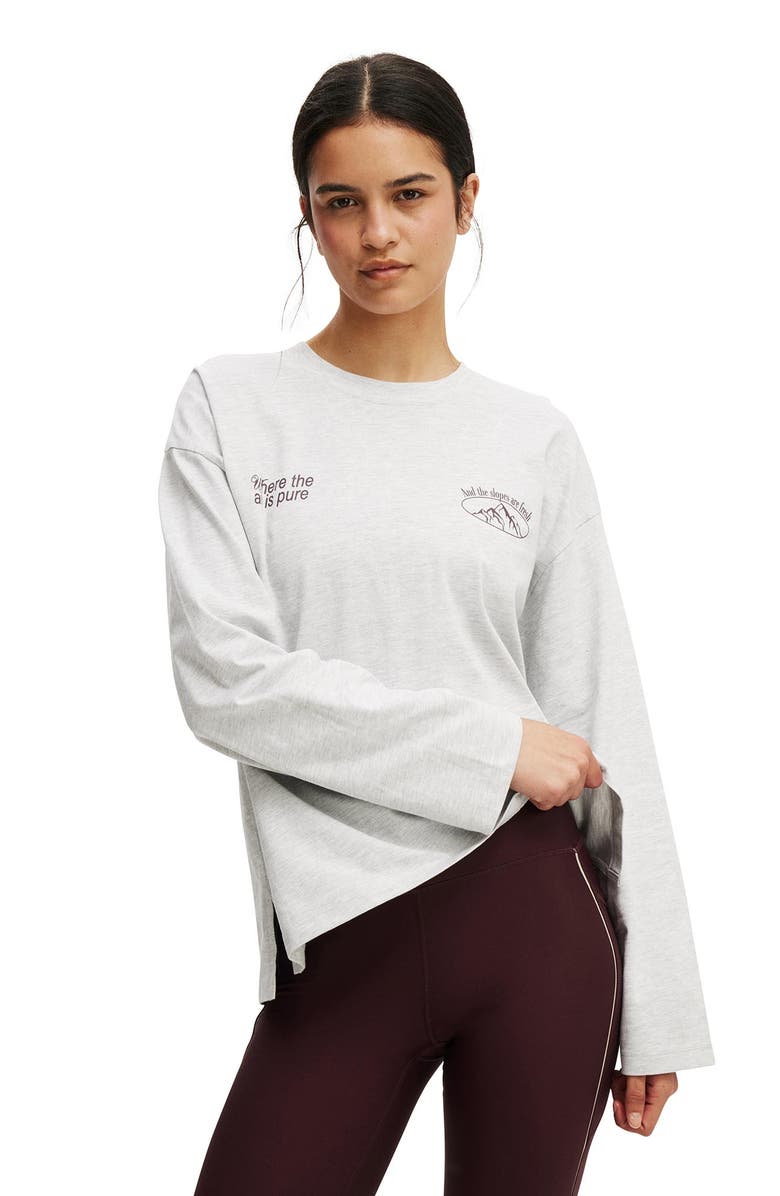 COTTON ON BODY Women's Active Long Sleeve Graphic Crew, Main, color, Light Grey Marle Ski Sport
