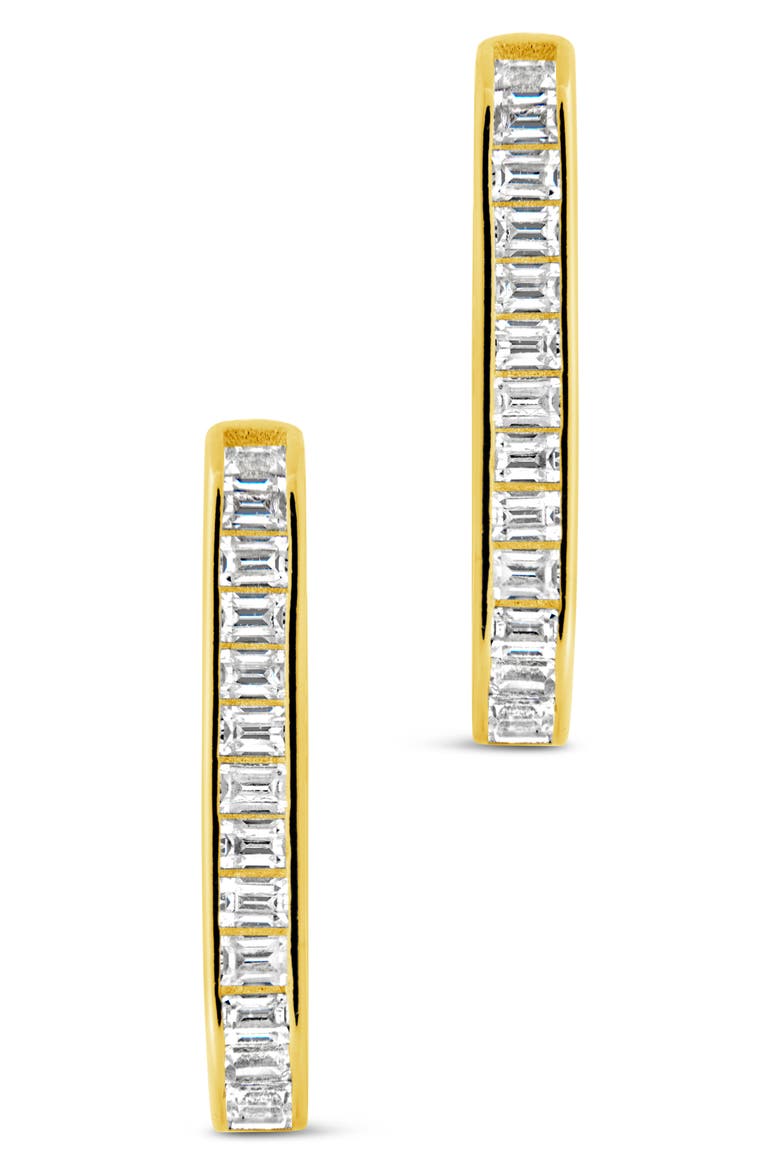 CZ Baguette Rectangle Hoop Earrings, Alternate, color, GOLD