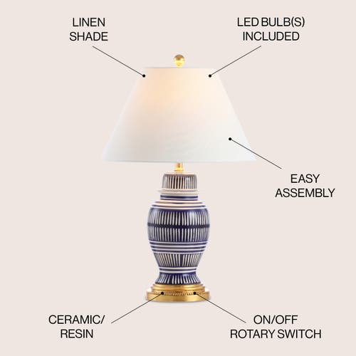Jonathan Y Reed 27" Ceramic/iron Modern Coastal Led Table Lamp, Navy In Blue/white