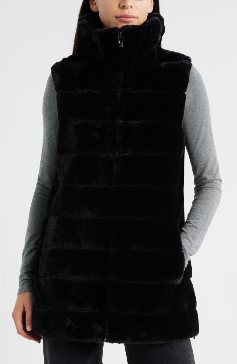 Via Spiga Hooded Faux Fur Vest, Alternate, color, Black