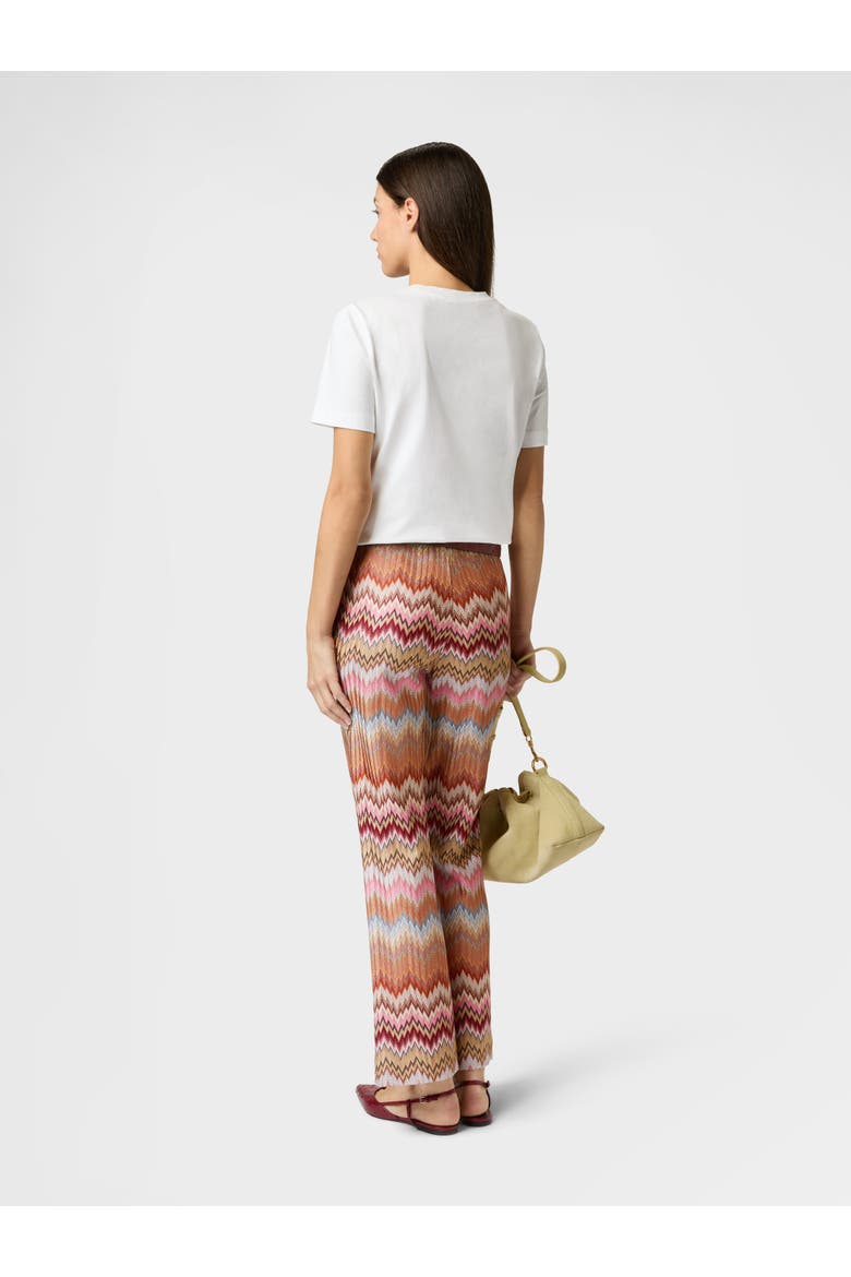 Flared Trousers In Viscose Chevron Snake Motif, Alternate, color, Orange