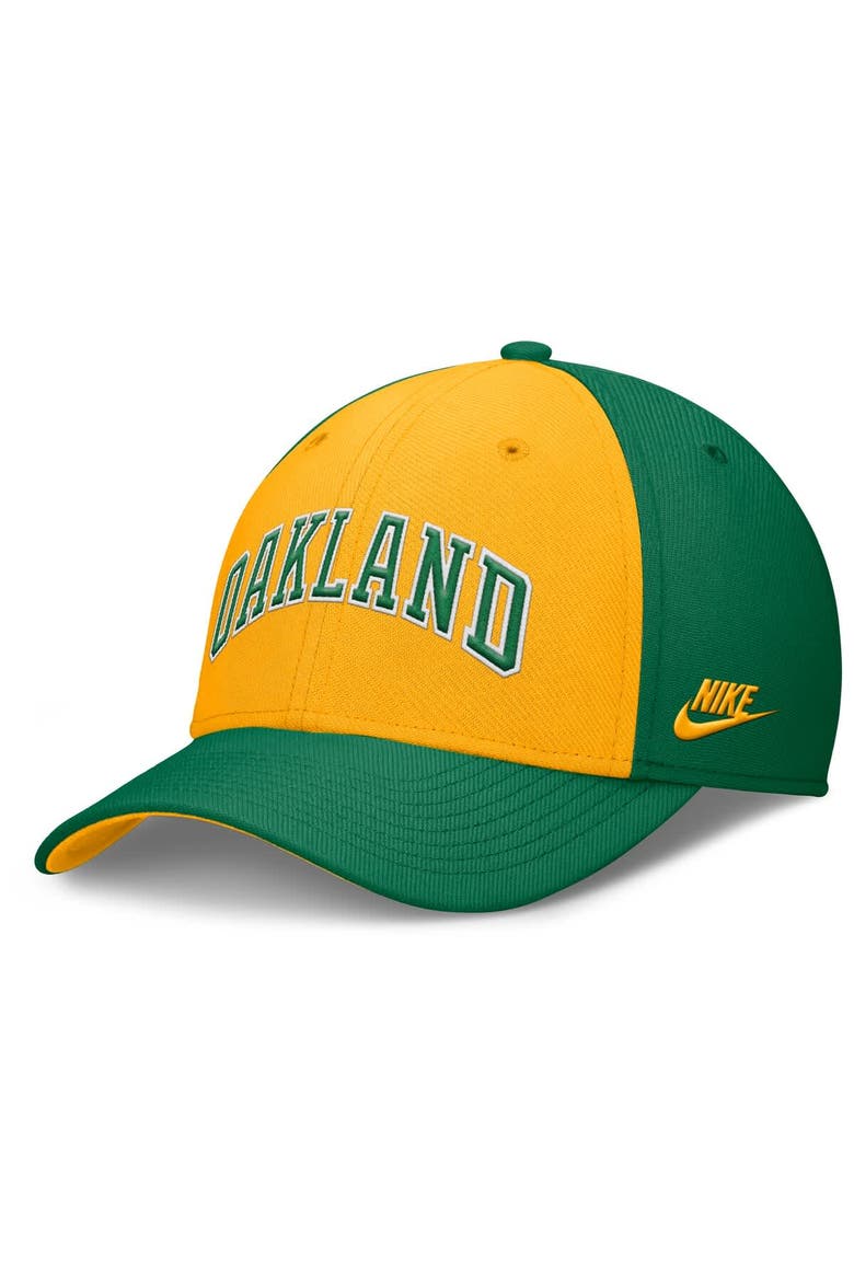 Men's Nike Green/Gold Oakland Athletics Rise Swoosh Performance Flex Hat, Alternate, color, Green