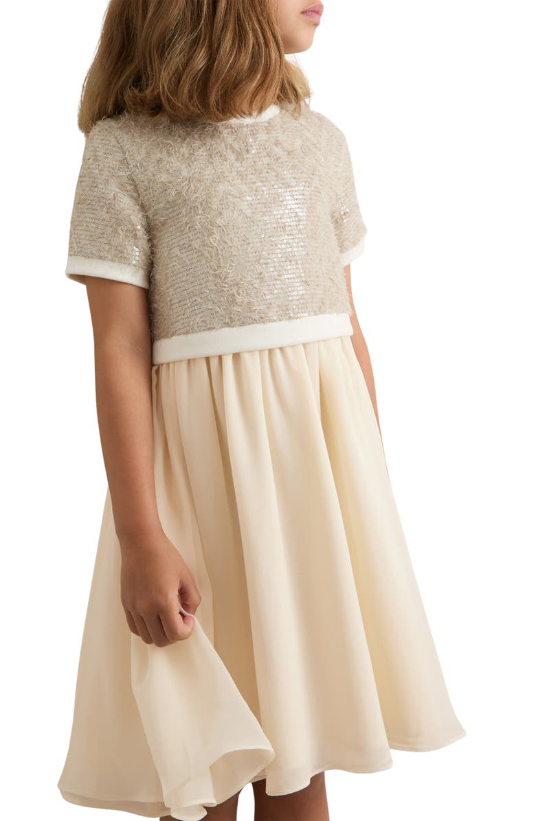 Reiss Kids' Bee Sequin Bodice Party Dress, Alternate, color, Champagne