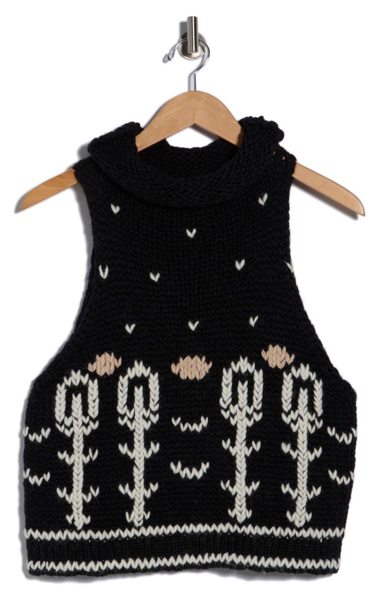 Longchamp Wool Sweater Tank, Alternate, color, Black/ Ivory