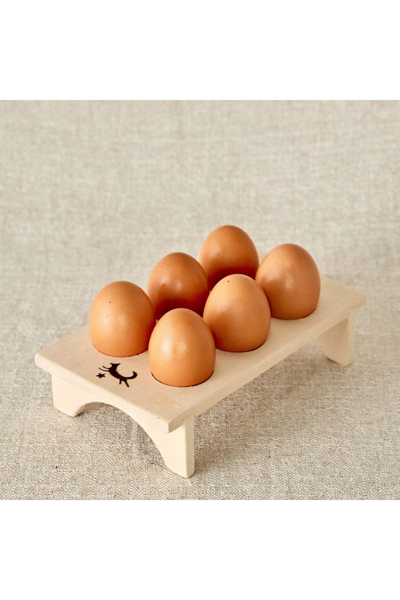 Hand-Carved Wooden Fridge Egg Tray - 6 Eggs, Main, color, Natural