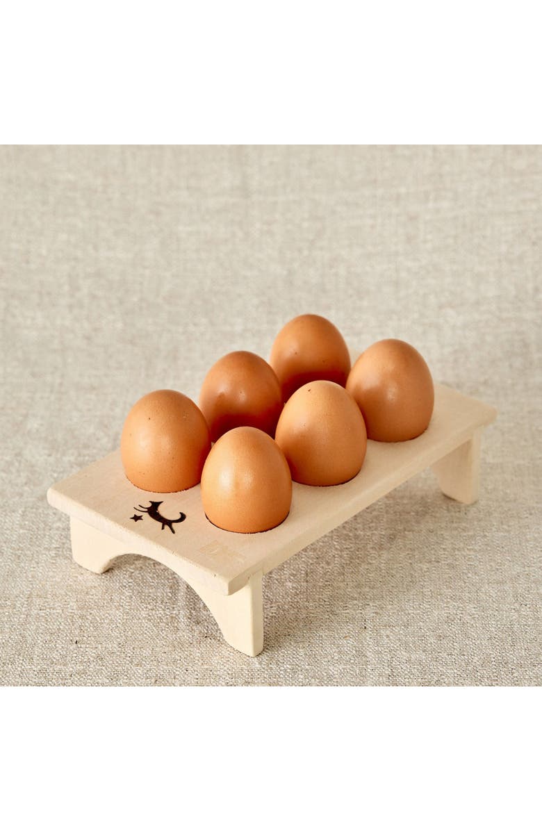 kanju Interiors Hand-Carved Wooden Fridge Egg Tray - 6 Eggs, Main, color, Natural