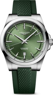 Longines Conquest Green Automatic Rubber Strap Watch, 41mm