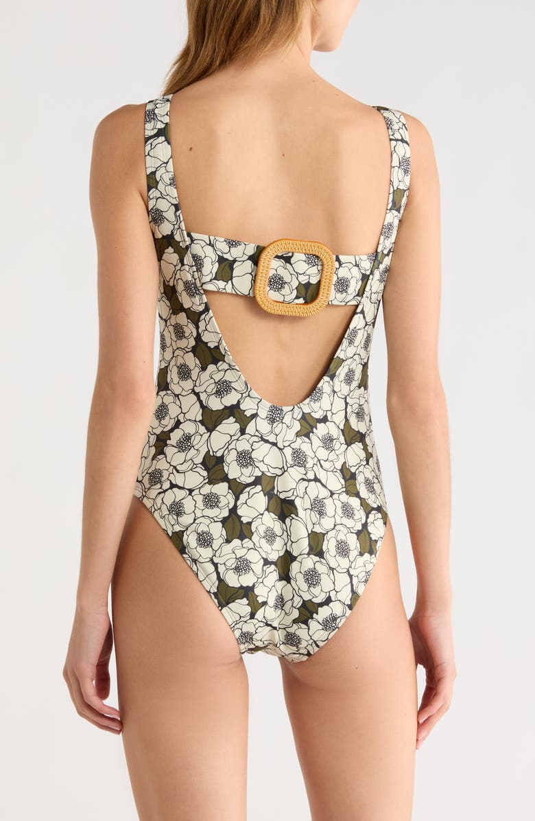 Hutch Buckle Back One-Piece Swimsuit, Alternate, color, Blck Olive Flt Outline Poppies