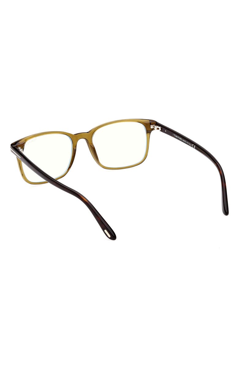 TOM FORD 53mm Rectangular Blue Light Blocking Glasses, Alternate, color, Shiny Dark Green