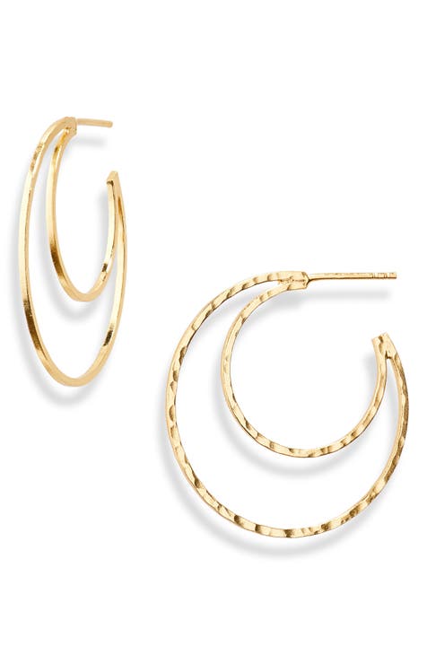 Hammered Double Crescent Hoop Earrings