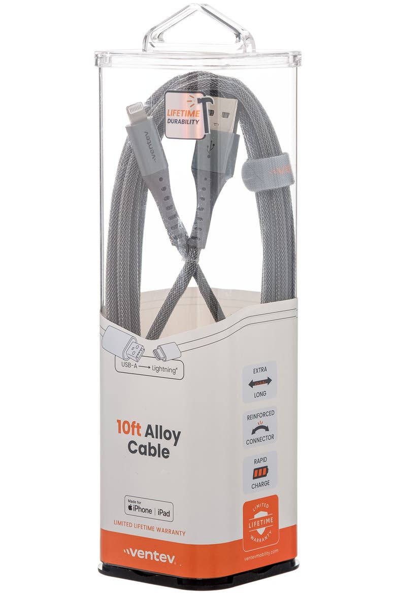 Alloy USB-A to Apple Lighting High Speed Ultradurable 10 Foot Cable, Alternate, color, Silver