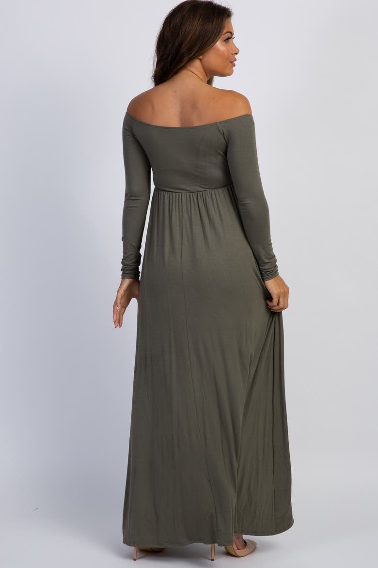 Solid Off Shoulder Maternity Maxi Dress, Alternate, color, Olive Green