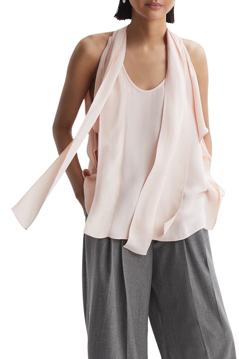 Calista Tie Neck Draped Shell, Main, color, LIGHT BEIGE