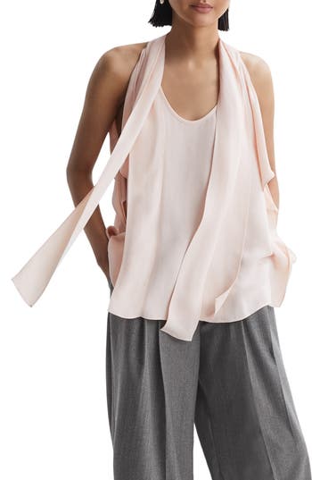 Reiss Calista Tie Neck Draped Shell In Light Beige