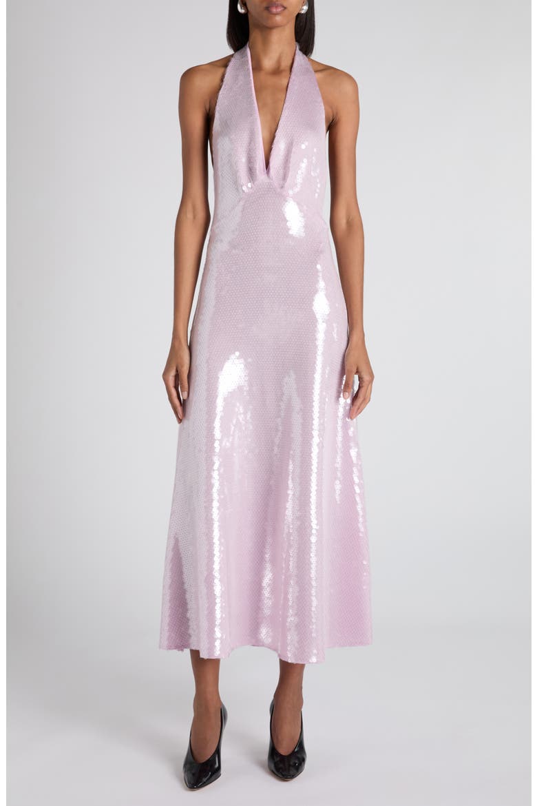 Halter Sequin Midi Dress, Main, color, 5812 THISTLE