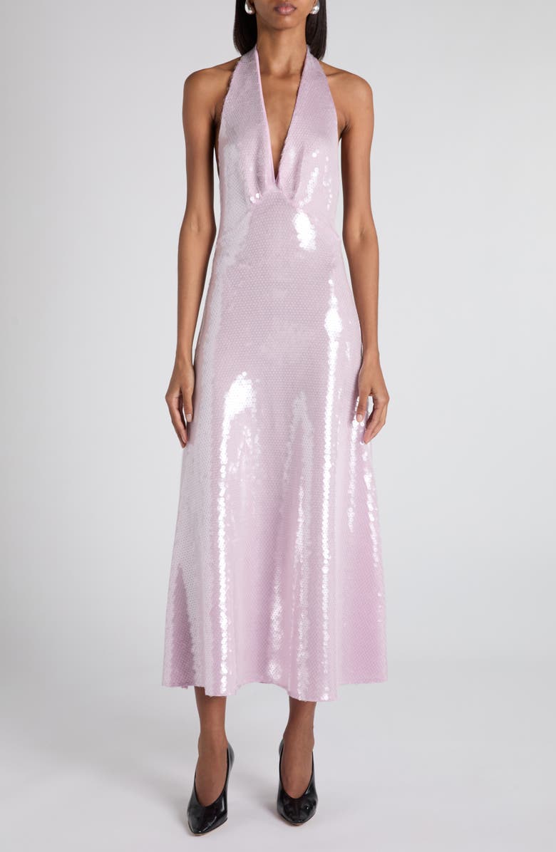 Bottega Veneta Halter Sequin Midi Dress, Main, color, 5812 Thistle