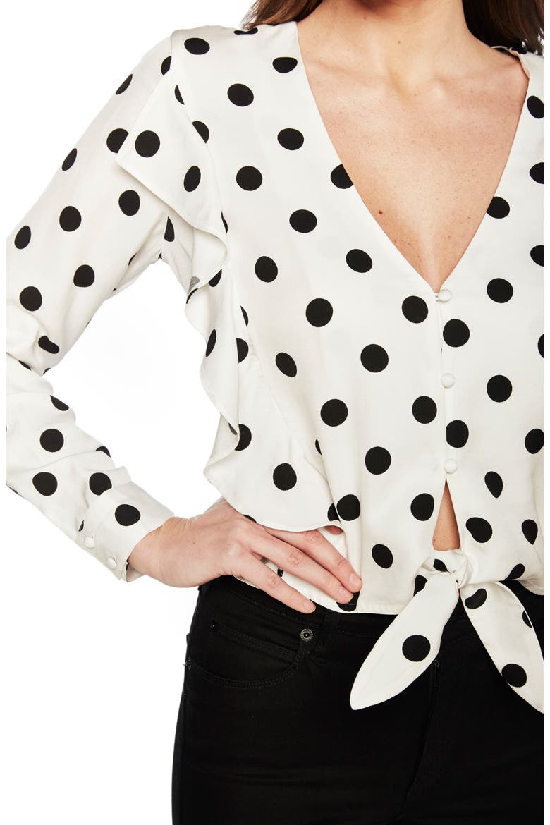 Ruffle Tie Waist Top, Alternate, color, SPOT