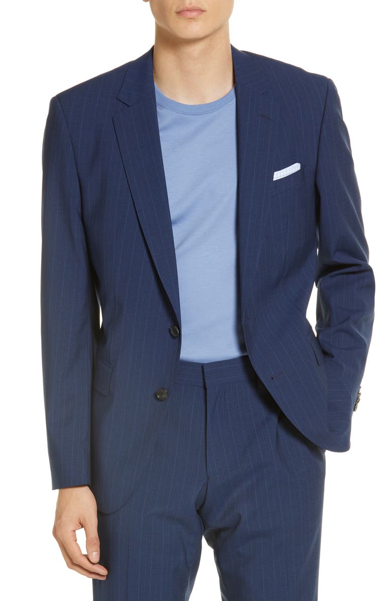 BOSS Navy Stretch Wool Suit, Alternate, color,