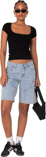 Priscilla Lace Trim Stretch Cotton Crop Top