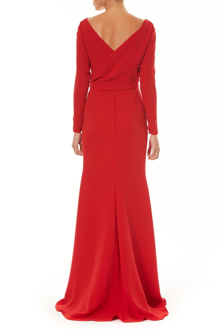Knot Long Sleeve Silk Column Gown, Alternate, color, IMPERIAL RED