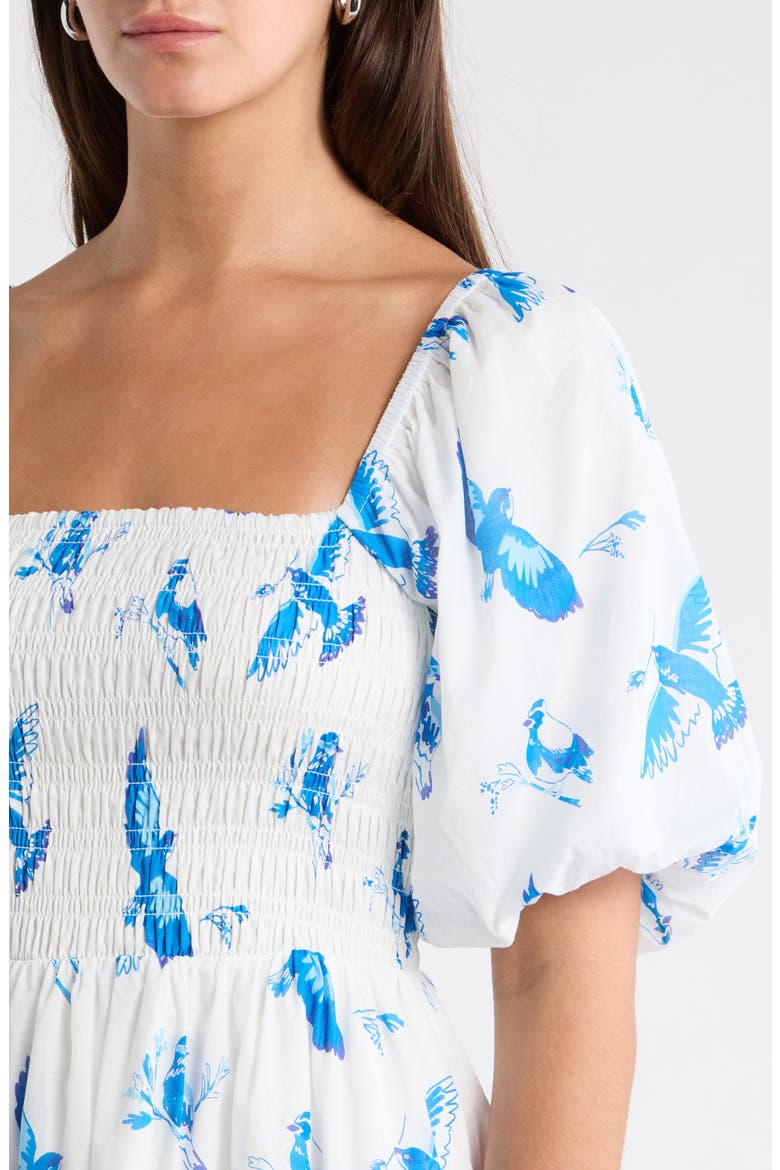 Hailie Bluebird Print Smocked Minidress, Alternate, color, WHITE BLUE COMBO