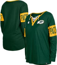 New Era Women's New Era Green Green Bay Packers Lace-Up Notch Neck Long Sleeve T-Shirt