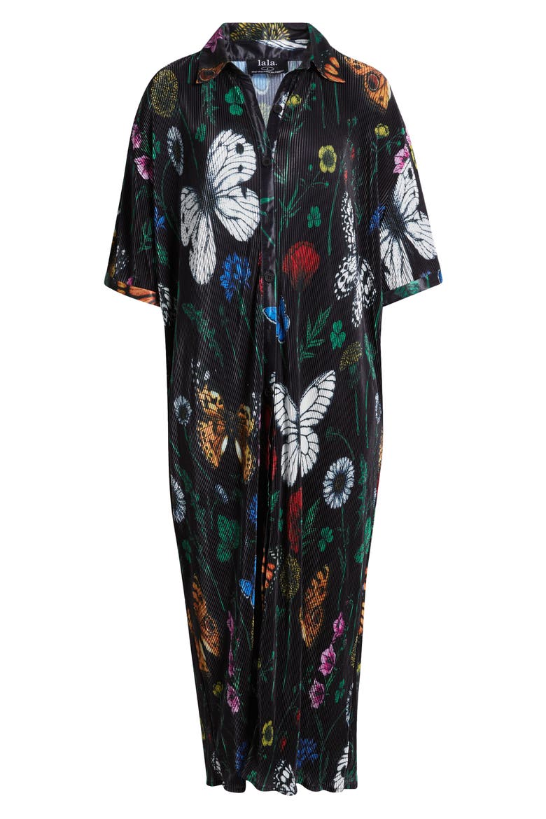 So Far So Good Print Plissé Satin Shirtdress, Alternate, color, FOLKLORE