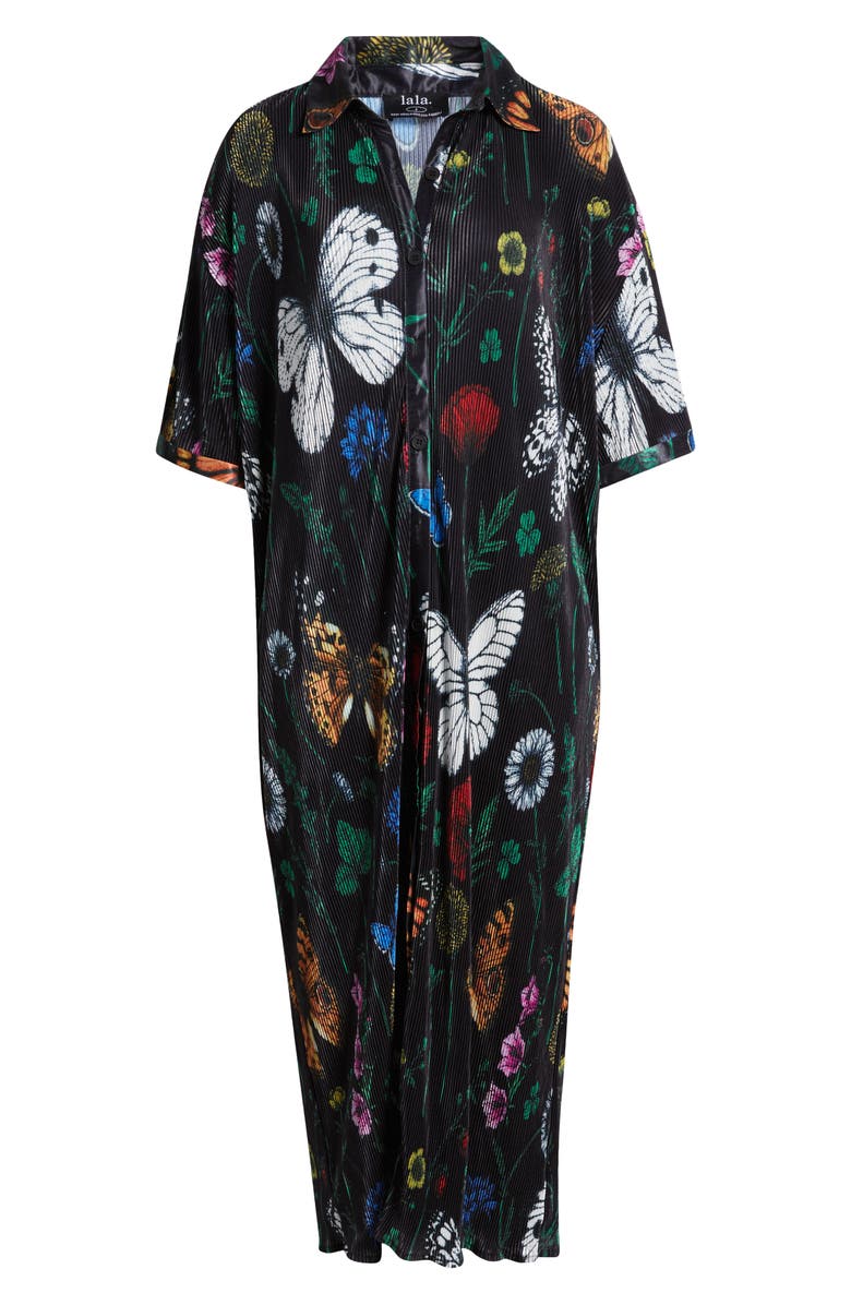 Dressed in Lala So Far So Good Print Plissé Satin Shirtdress, Alternate, color,
