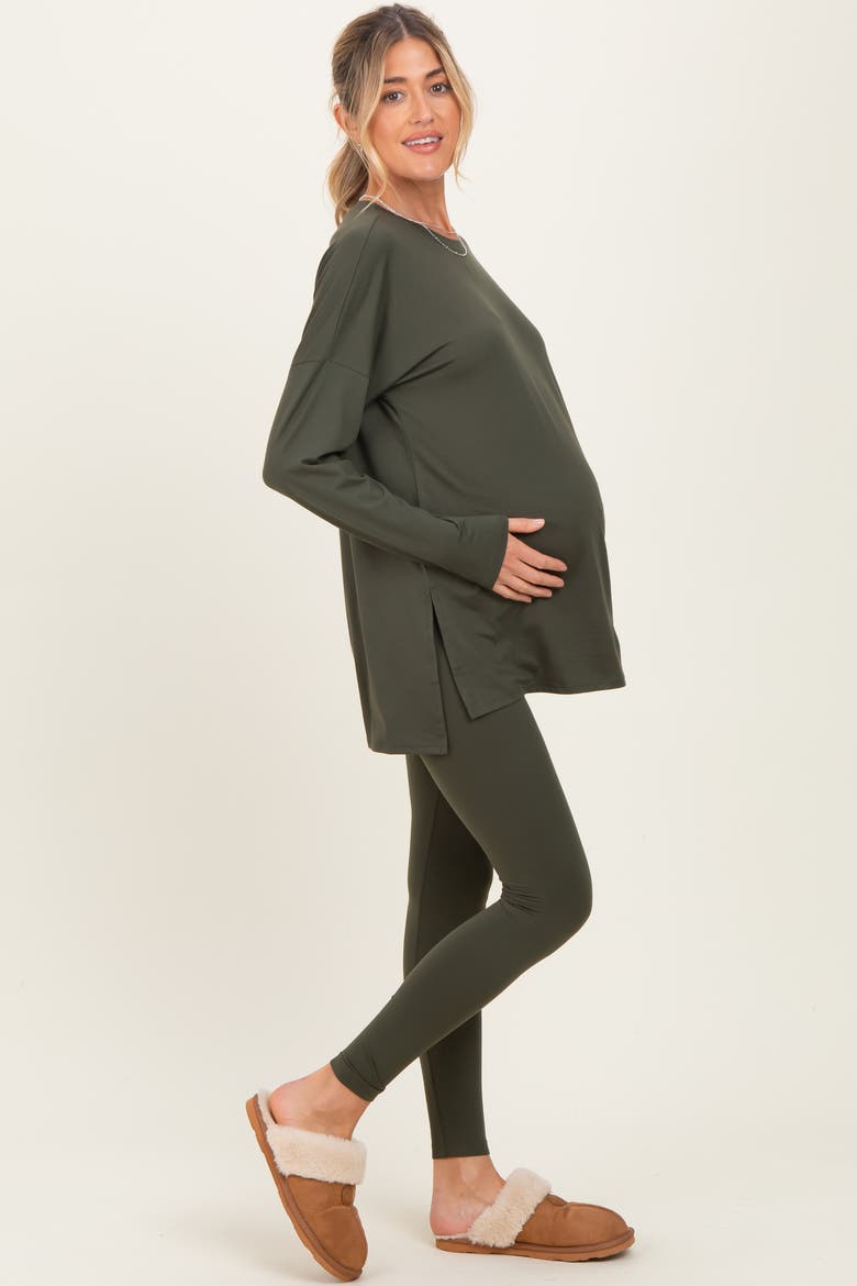 Brushed Knit Oversized Top and Legging Set, Alternate, color, Olive Green