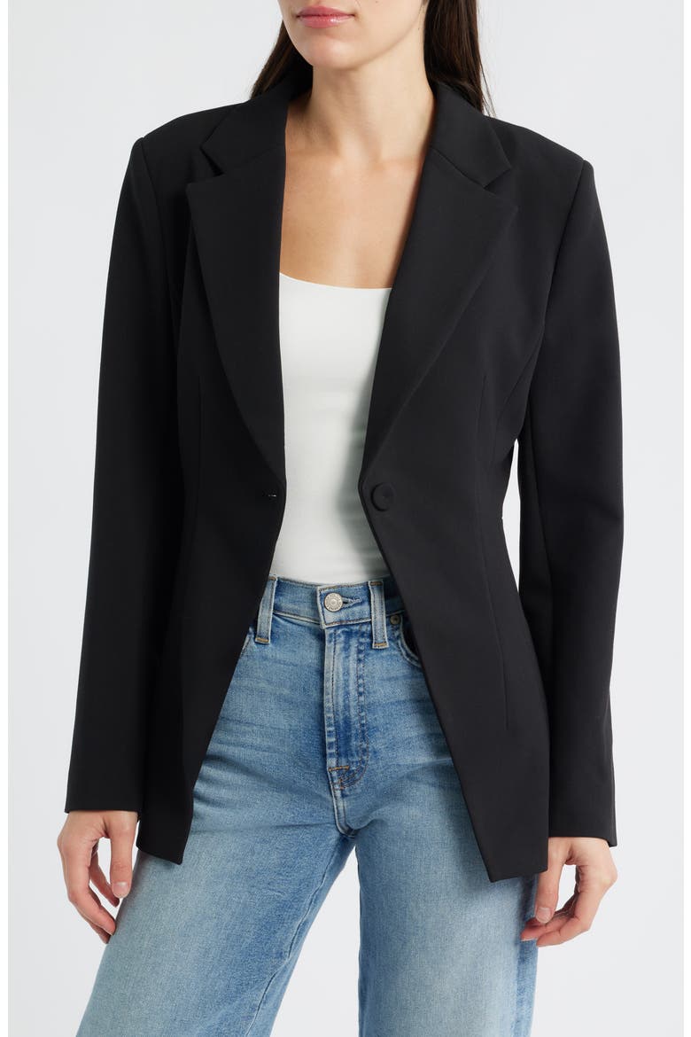 Azra Cinched One-Button Blazer, Alternate, color, BLACK