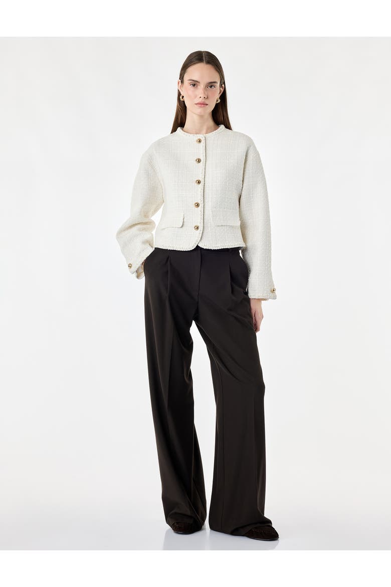 Crew Neck Long Sleeve Tweed Jacket With Jeweled Buttons, Main, color, ECRU