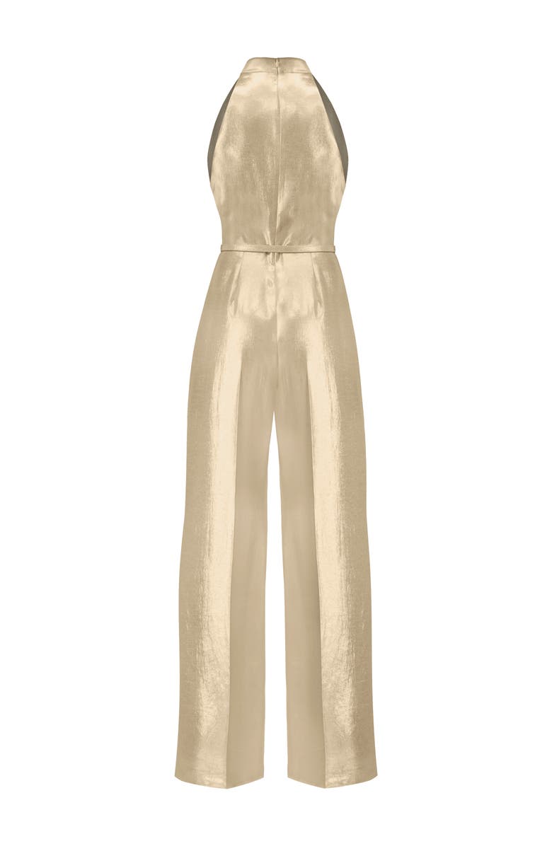 IVONNE Halterneck Metallic Belted Jumpsuit, Alternate, color, Gold