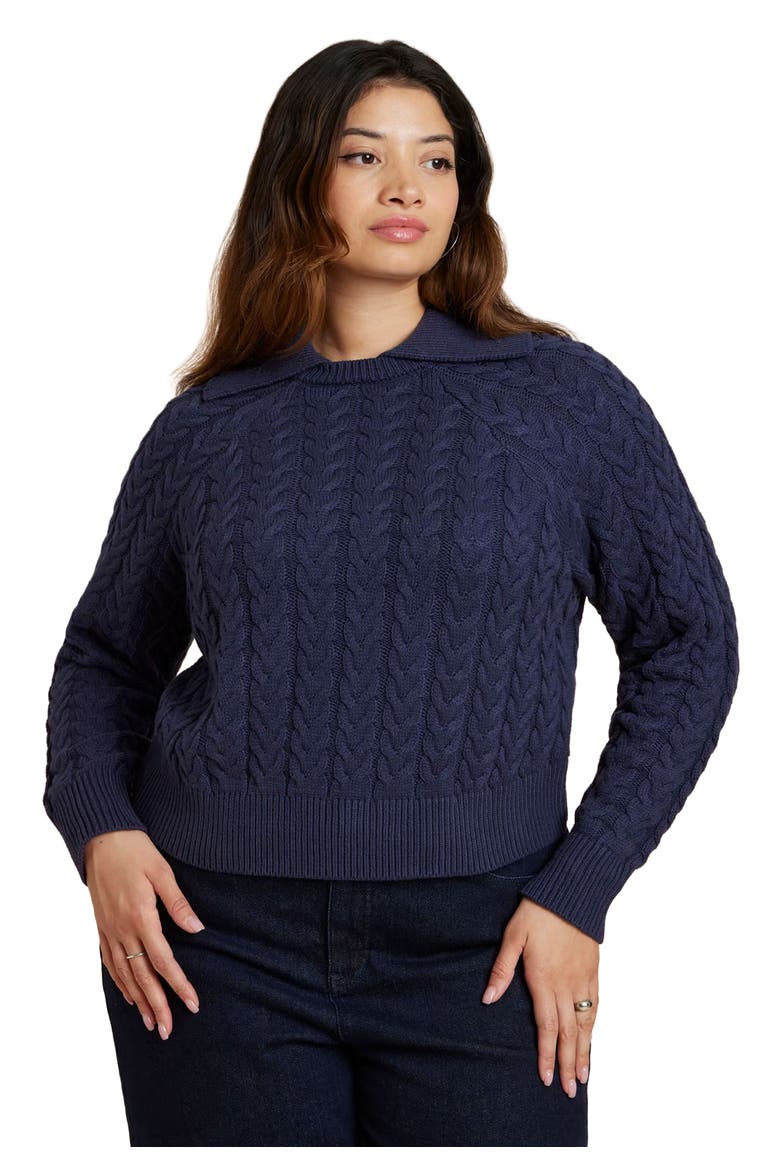 Cableknit Sweater With Wide Collar, Main, color, RICH NAVY