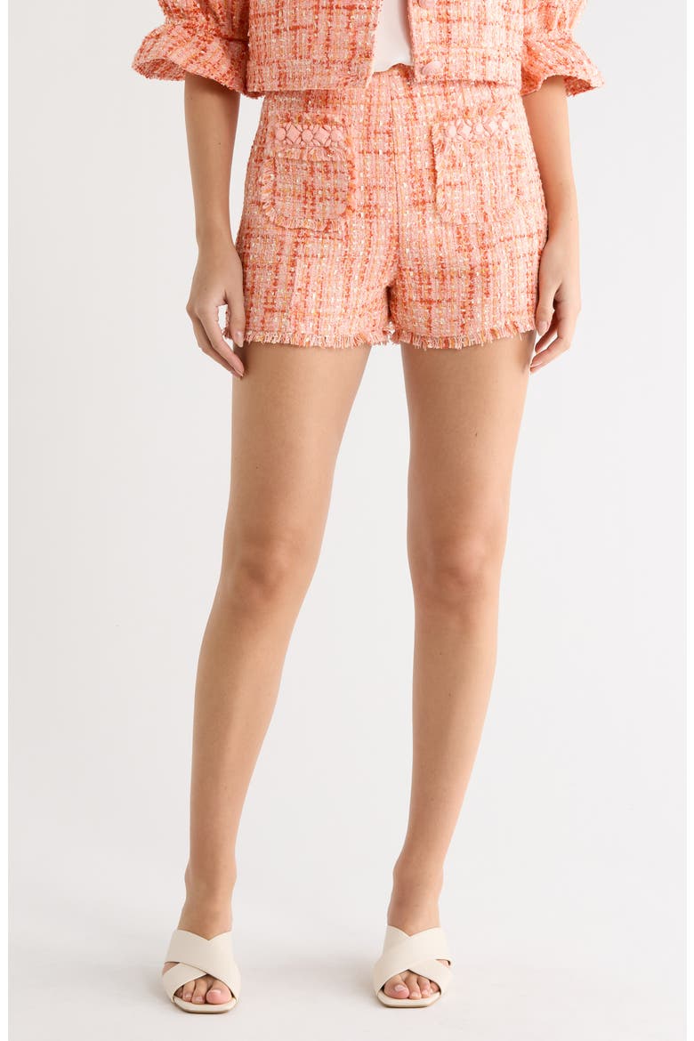 Racquel Lucie Bouclé Tweed Shorts, Main, color, PINK POPPY MULTI