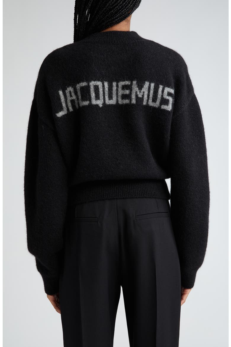 La Maille Logo Jacquard Alpaca & Merino Wool Blend Sweater, Alternate, color, BLACK