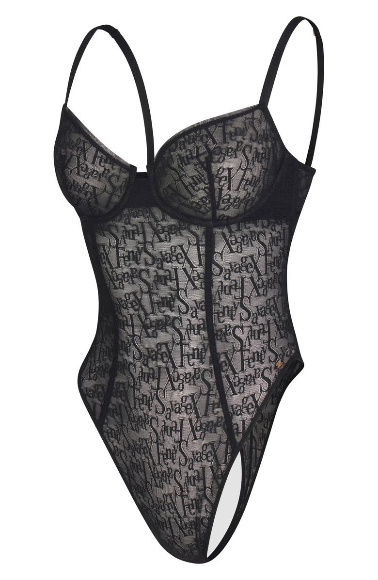 SAVAGE X FENTY Signature Script Underwire Teddy, Main, color, Black Caviar
